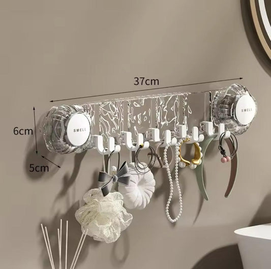 Twist & Hold: 5-Point Rotating Suction Hook Rack