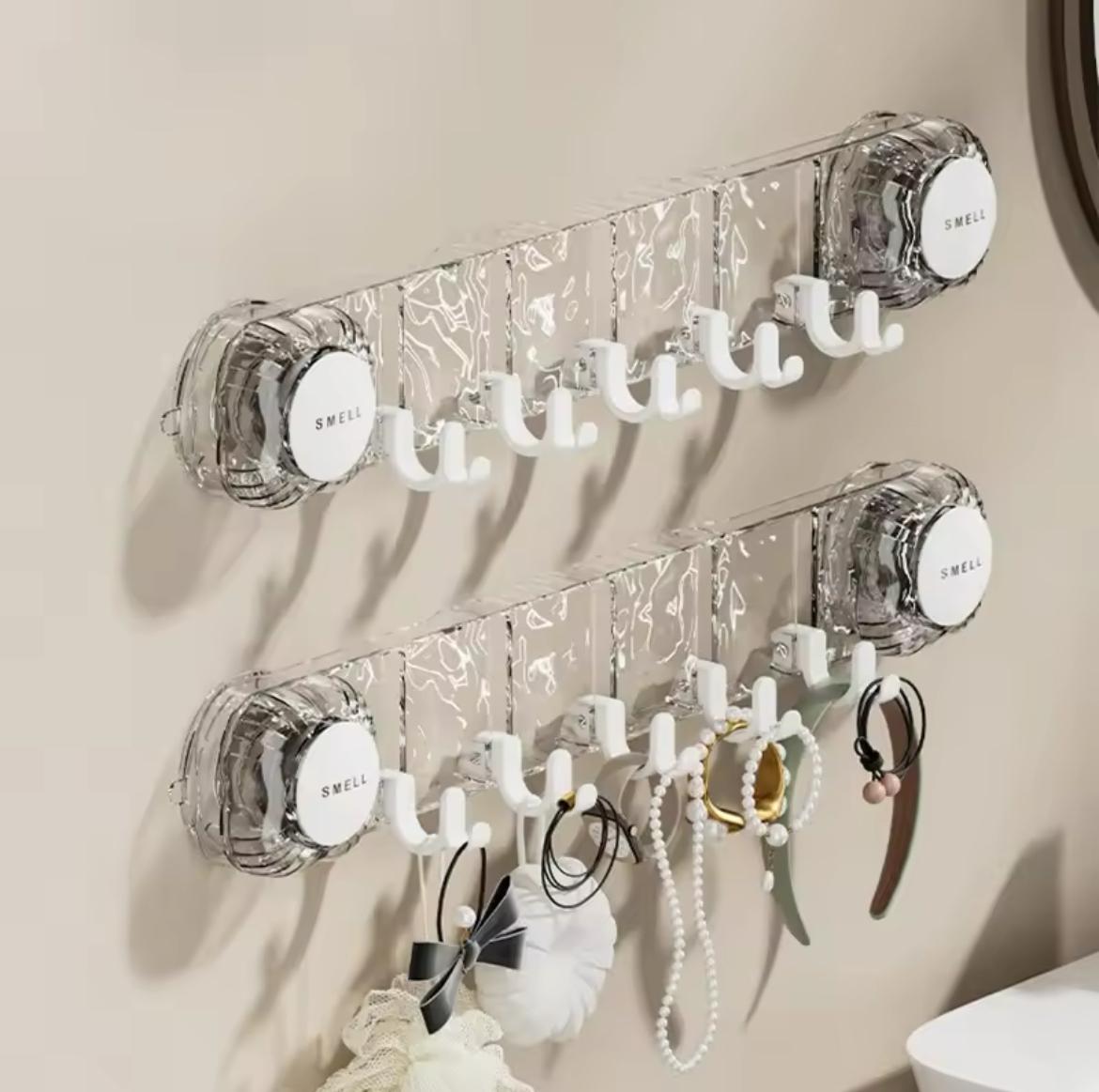 Twist & Hold: 5-Point Rotating Suction Hook Rack